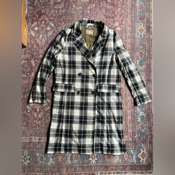 We The Free longline Freddie blazer Trench Coat Plaid Design Women’s Medium - Picture 8 of 15